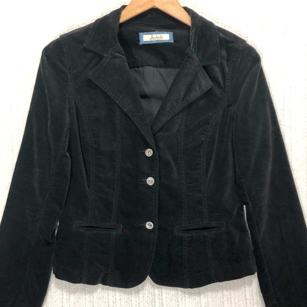 Jordache Black‎ Velvet Corduroy Blazer Jacket Womens Size XS